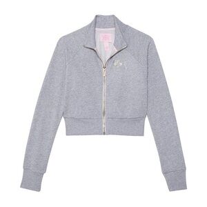 Love Shack Fancy x VS PINK XXL FULL ZIP UP JACKET GRAY Dog Sequin Fleece Lined